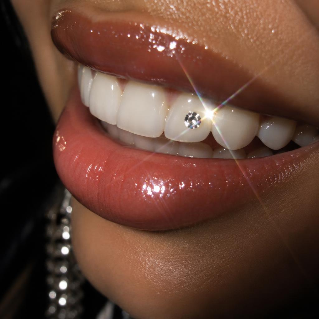 Gem dental — piercing no dente aplicado pela Bangs Grillz em Teresina